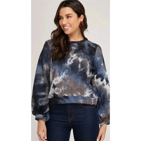 She + Sky Crew Neck Tie-Dye Athleisure Women's Sweatshirt NEW - Picture 2 of 8